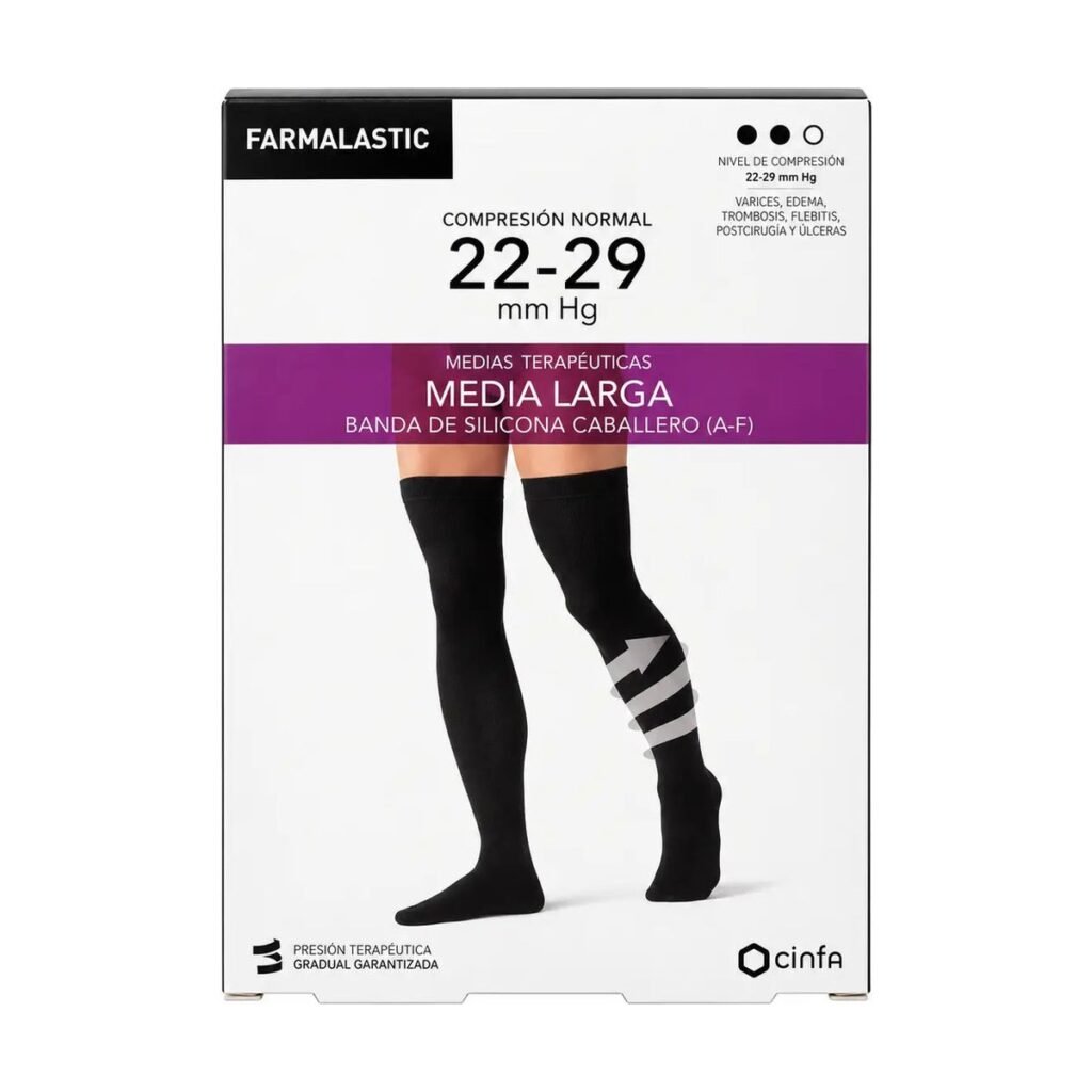 Farmalastic Media larga de caballero, compresión normal 22-29 mmHg, negra