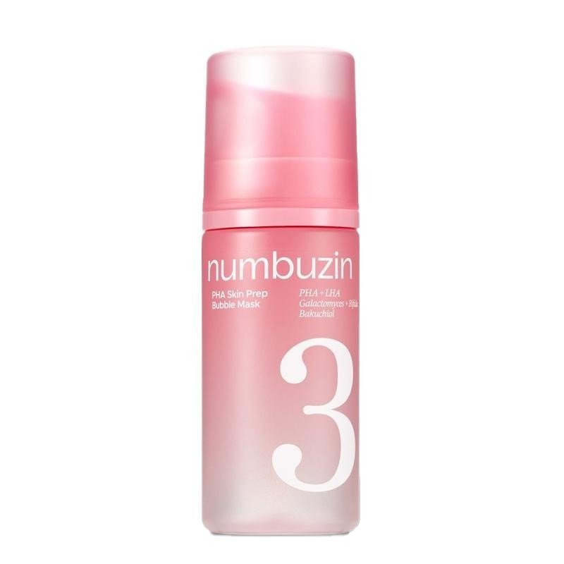 Envase rosa con dosificador de Numbuzin No.3 PHA Skin Prep Bubble Mask de 90 ml