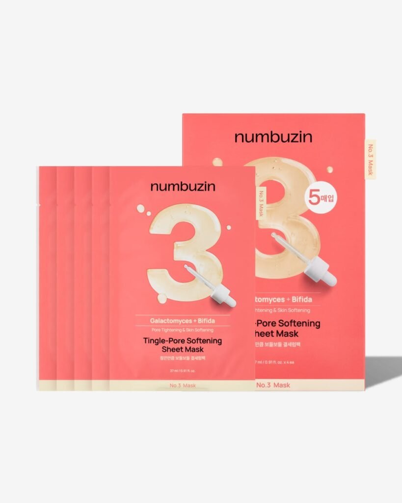 Numbuzin No.3 Tingle-Pore Softening Sheet Mask, caja de 5 mascarillas