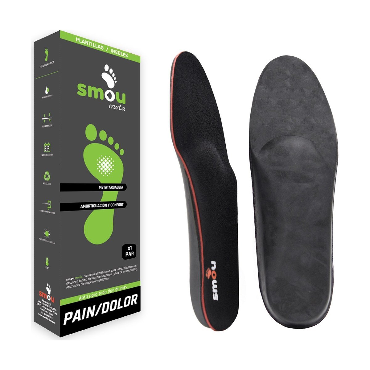 Smou Meta Plantillas de descarga metatarsal con barra retrocapital